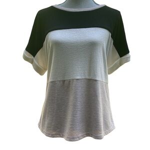 entro: Neutral Color Block Top With Rolled Sleeves